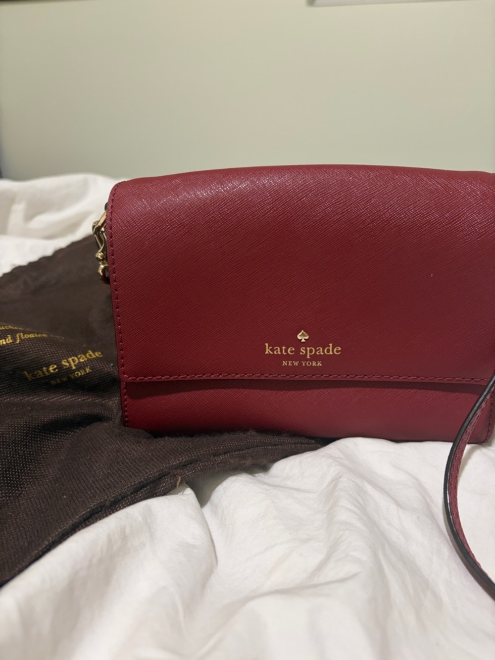 kate spade Burgundy Saffiano Leather Crossbody magnolia cedar street